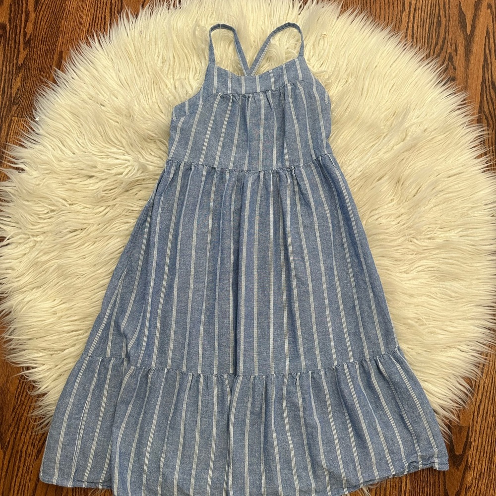 Target Cat‎ & Jack Blue Chambray cotton Striped Kids Midi Dress size L 10/12